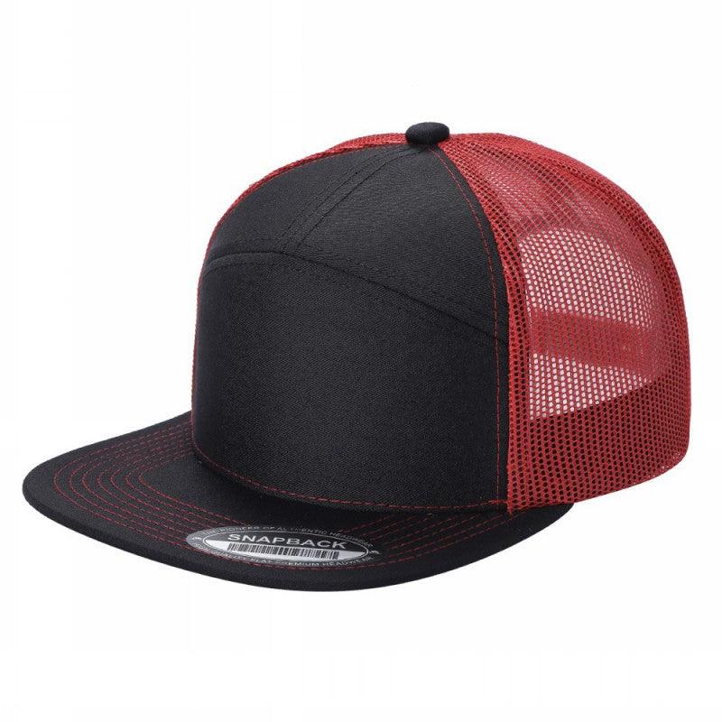 7FTM 7 Panel Flat Bill Trucker Hat Adjustable Snapback with Mesh Back