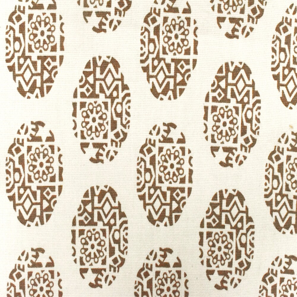 Light Ivory-Brown Ukrainian Oval Printed Cotton Basket Canvas Woven Fabric By the Yard