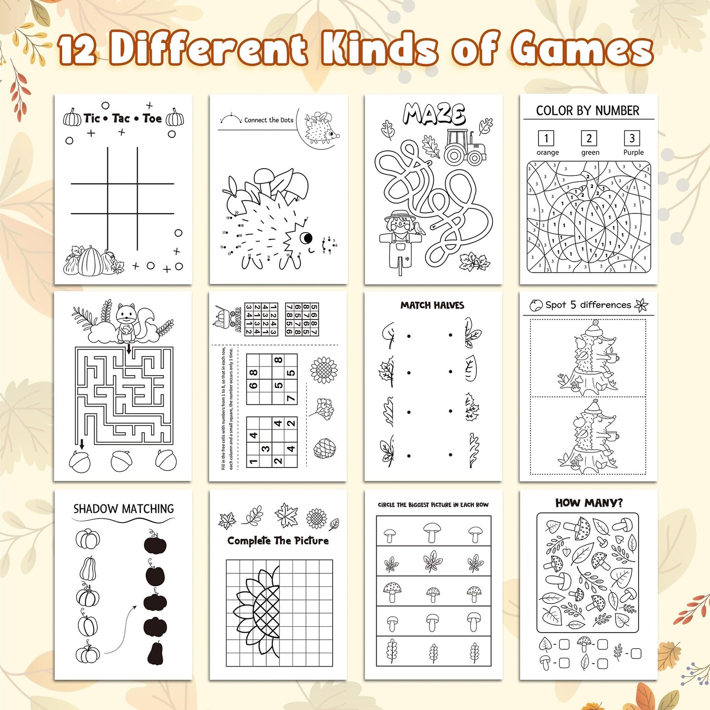 Fall Activity Books for Kids - 24Pcs Autumn Theme Mini Games Coloring Book Set Bulk DIY Art Drawing Mazes Word Search Word Scramble Games for Thanksgiving Halloween Party Goodie Bags Stuffers Favors