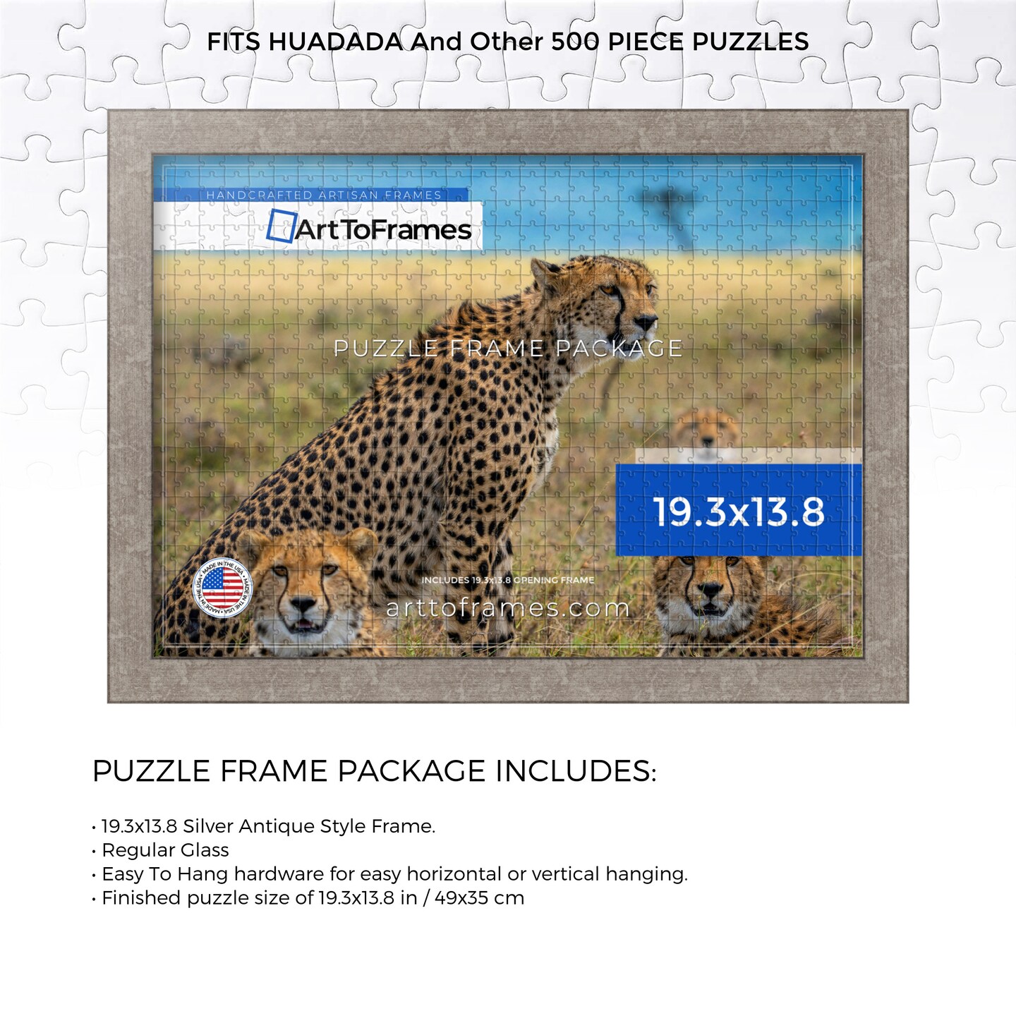 ArtToFrames 19.3x13.8 INCH / 49x35 CM Puzzle Frame for 500 piece Puzzles.This 1.25 Inch Custom MDF Frame for Puzzles Comes with Regular Glass, Available in Multiple Colors