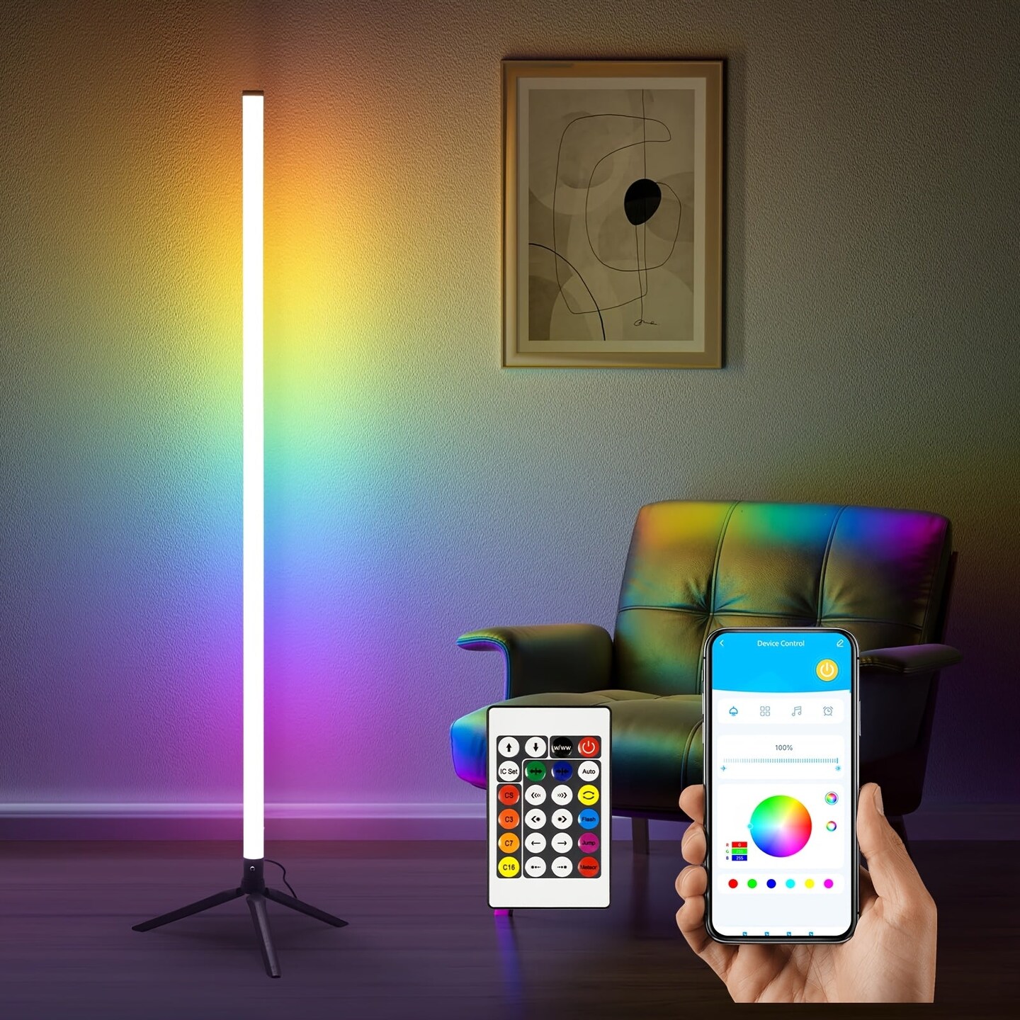 2 Pack RGB Floor Lamp Basic USB 5V LED Corner Lamp with App Control