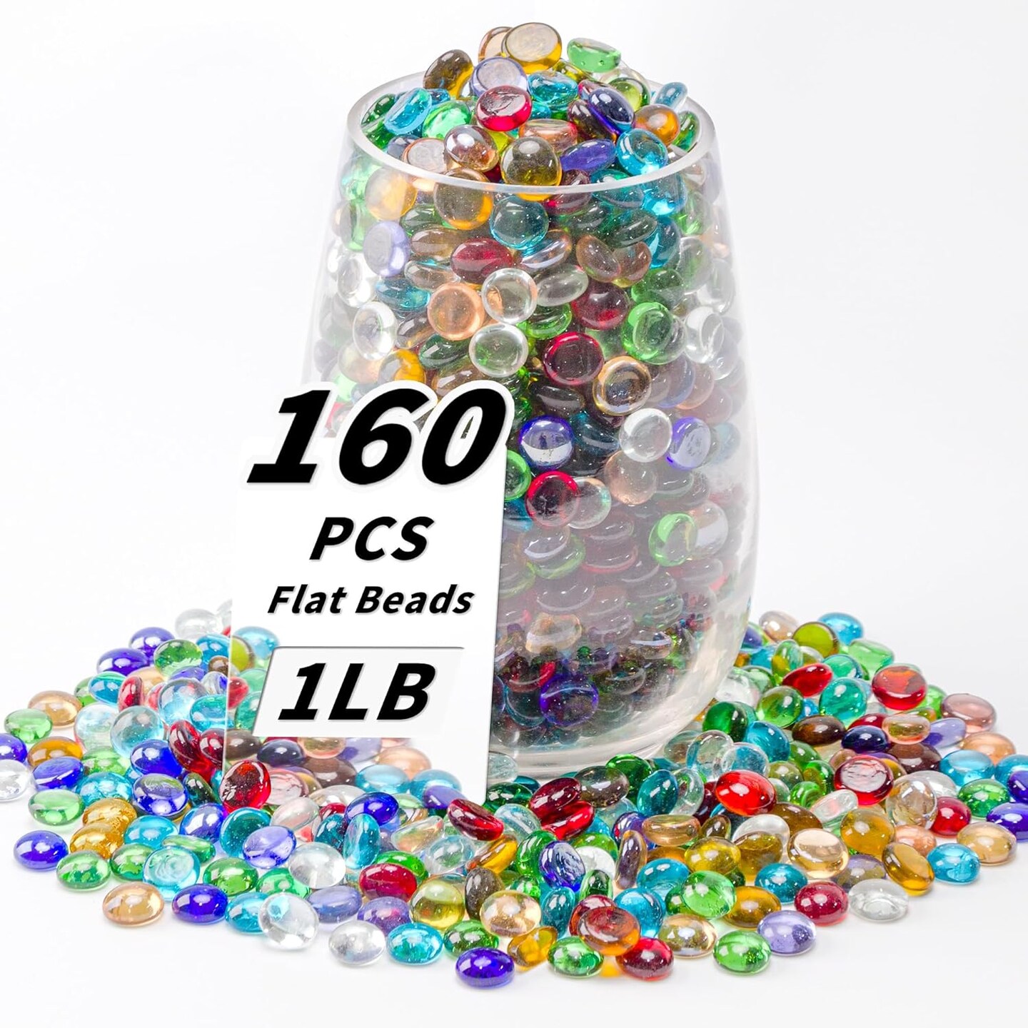 1 LB Mixed Color Flat Glass Beads (Mixed Color)
