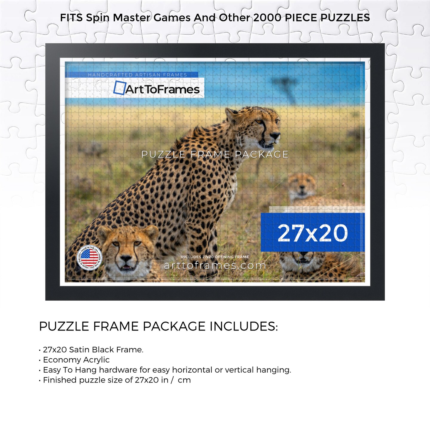 ArtToFrames 27x20 INCH / CM Puzzle Frame for 2000 piece Puzzles.This 1.25 Inch Custom MDF Frame for Puzzles Comes with Economy Acrylic, Available in Multiple Colors