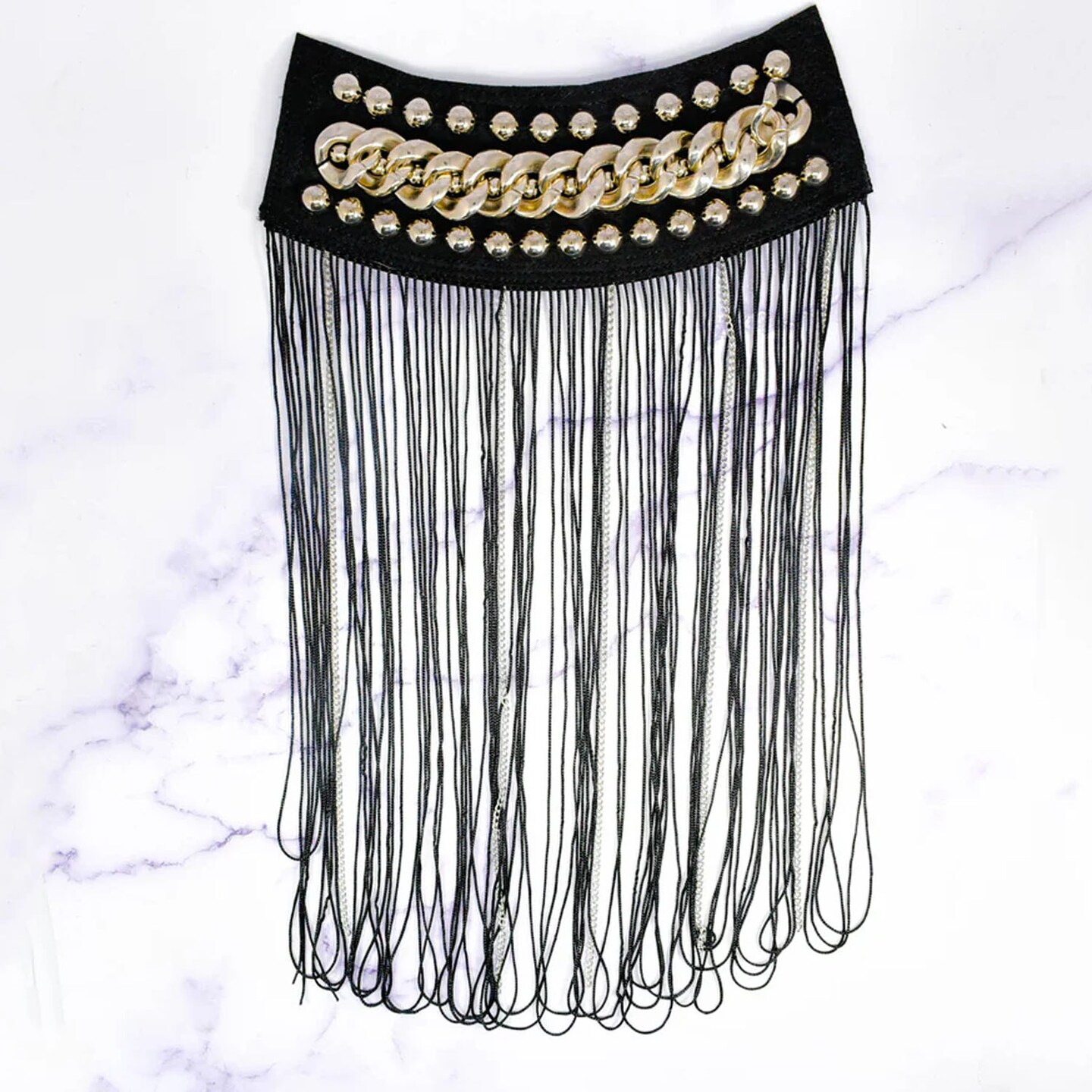 Chain Tassel Shoulder Epaulettes Gold Beaded Statement Dance Costume