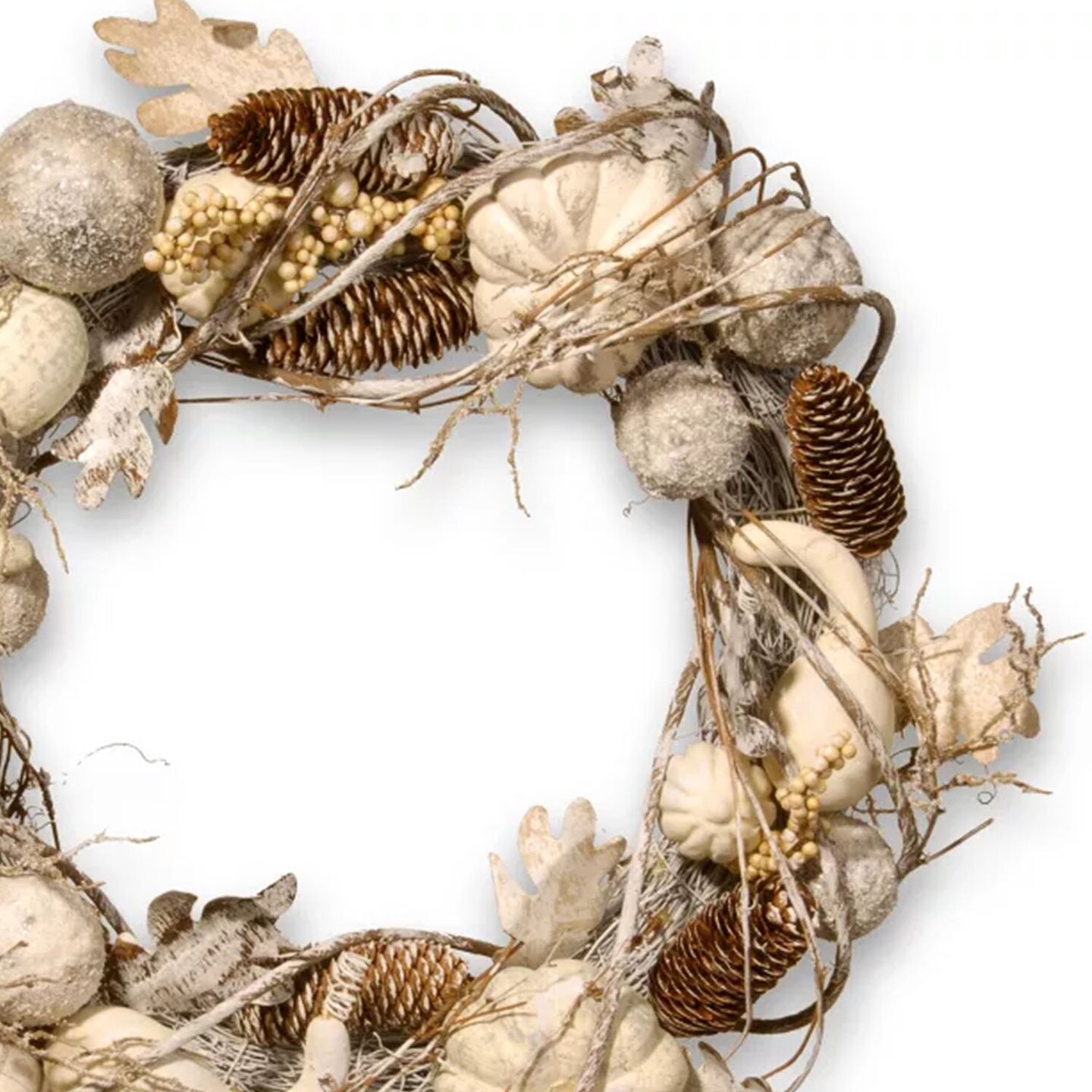 20&#x201D; White Autumn Wreath with Gourds, Pinecones &#x26; Berries