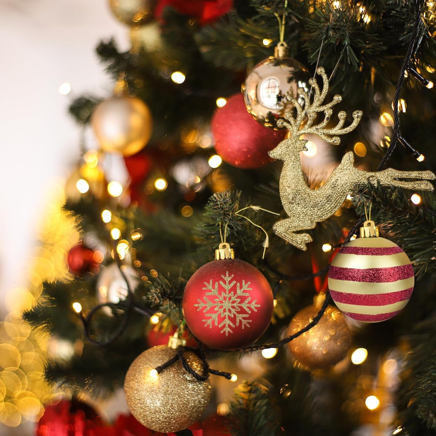 24pcs Christmas Ball Ornaments (Red and Gold) - 6.88 x 4.53 x 9 inches