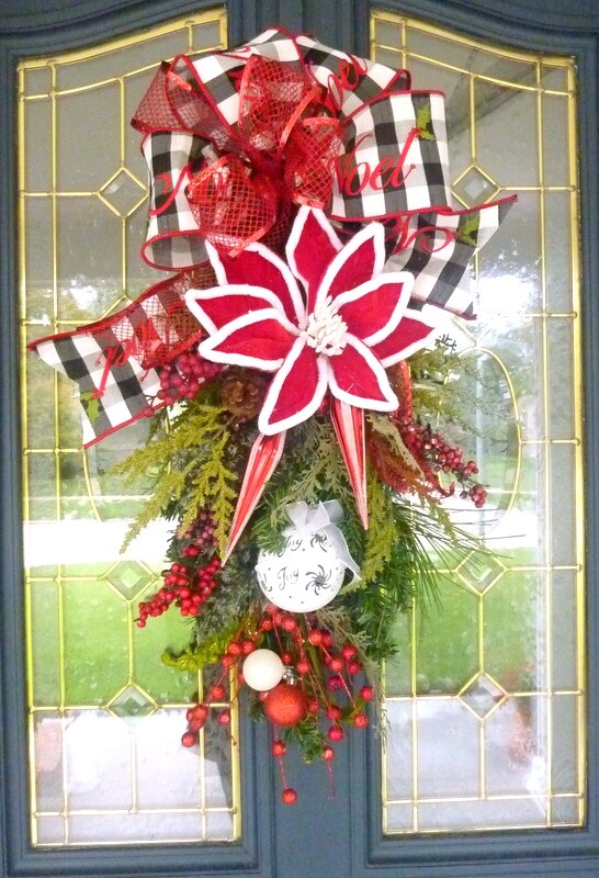 Red and Black Christmas Door Swag with D Stevens 4