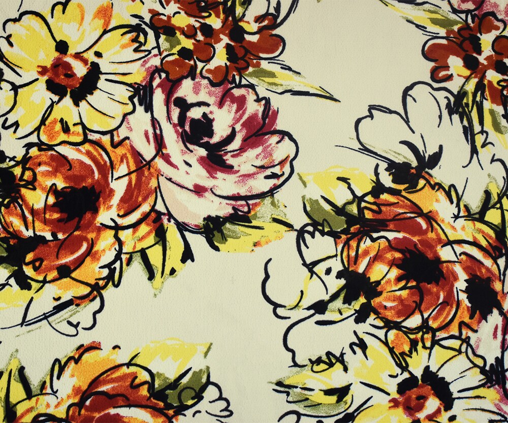 Beige-Multi Floral Printed Stretch Poly Spandex Ghost Crepe Woven Fabric By the Yard