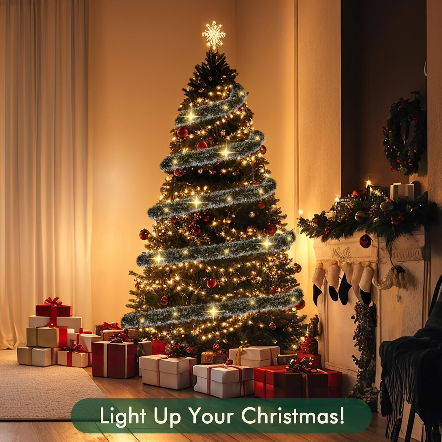 15FT Lighted Artificial Holiday Garland with Lights (Green)