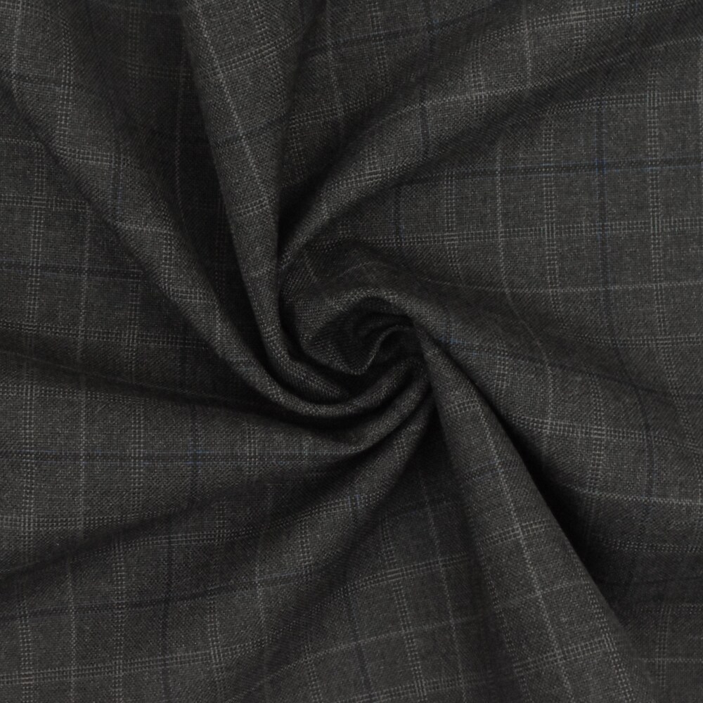 Night Gray-Blue-Multi Check Wool-Poly Woven Suiting Fabric By the Yard