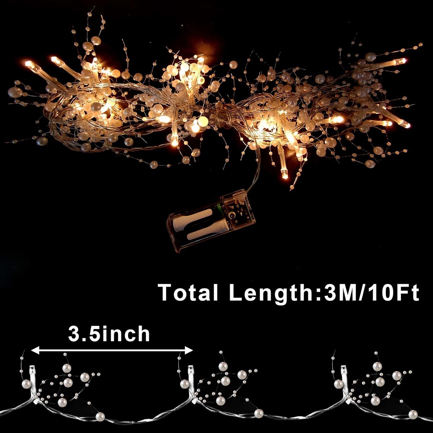 10 Ft 30 LED Christmas Beaded Garland with Lights