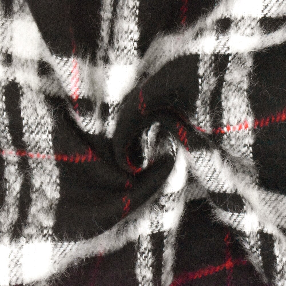 Black-Red-White Famous Designer Plaid Brushed Back Twill Woven Fabric By the Yard