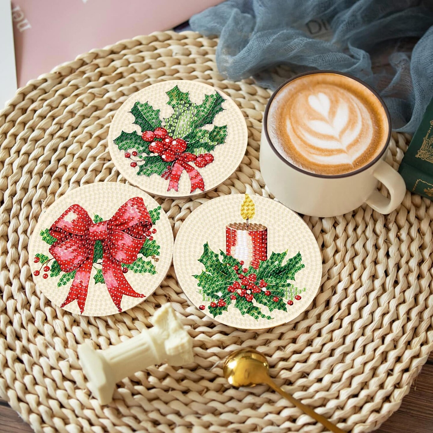 8 Pcs Christmas Diamond Art Coasters Kits