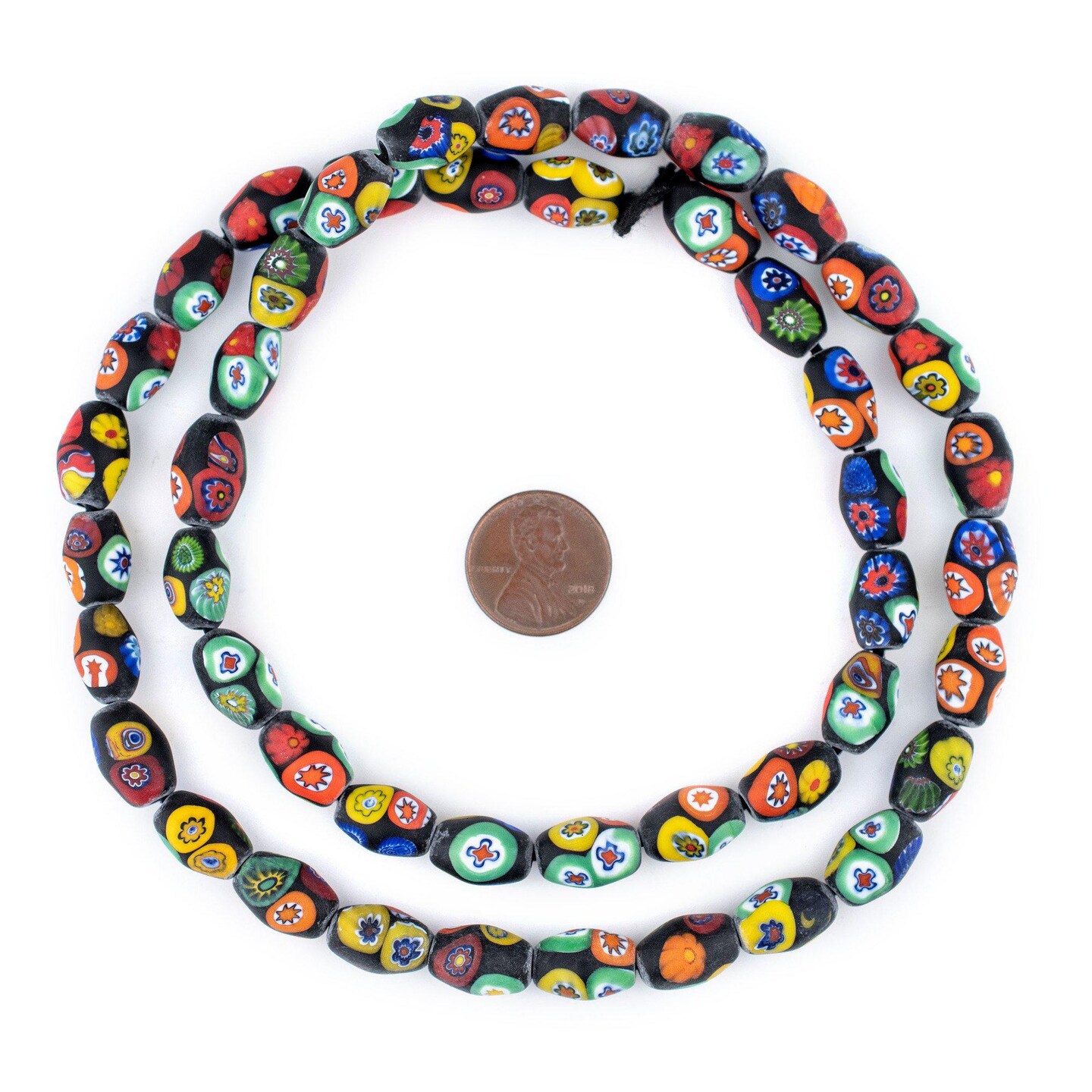 The Bead Chest Premium Matte Oval Millefiori Beads 14x9mm Multicolor Glass Large Hole 24 Inch Strand