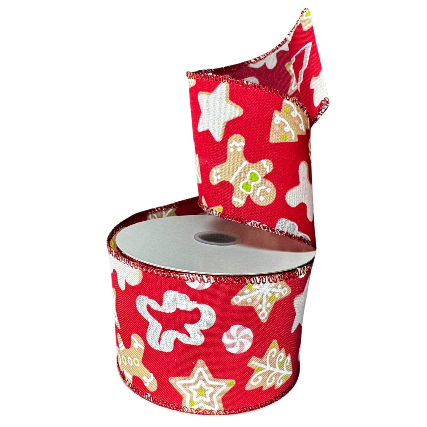 2.5&#x22; Gingerbread Cookie Cutout Ribbon: Red (10 Yards)