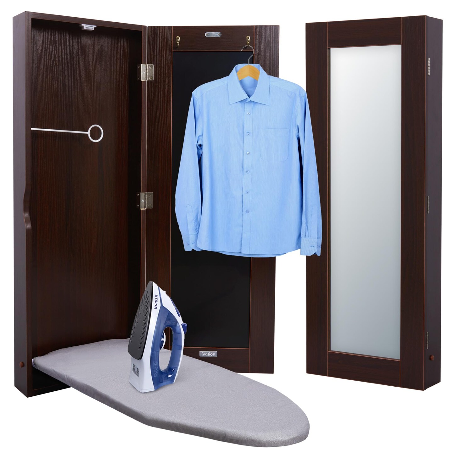 Ivation Foldable Ironing Board Cabinet, Wall-Mount With Mirror