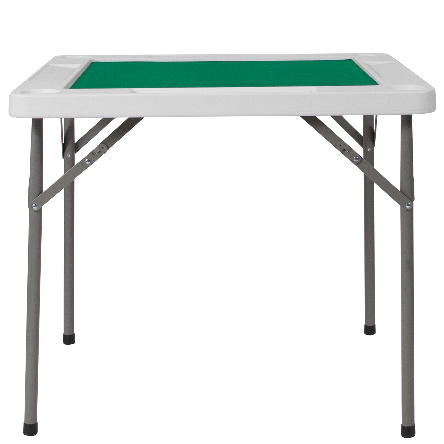 Emma and Oliver Tannin 34.5" Square White Folding Card Game Table for 4-Players with a Green Felt Playing Surface and Cup Holders