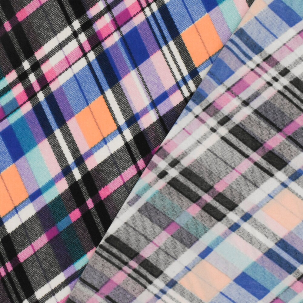 Black-Purple-Multi Plaid Printed Stretch Polyspan Jersey Knit Fabric By the Yard