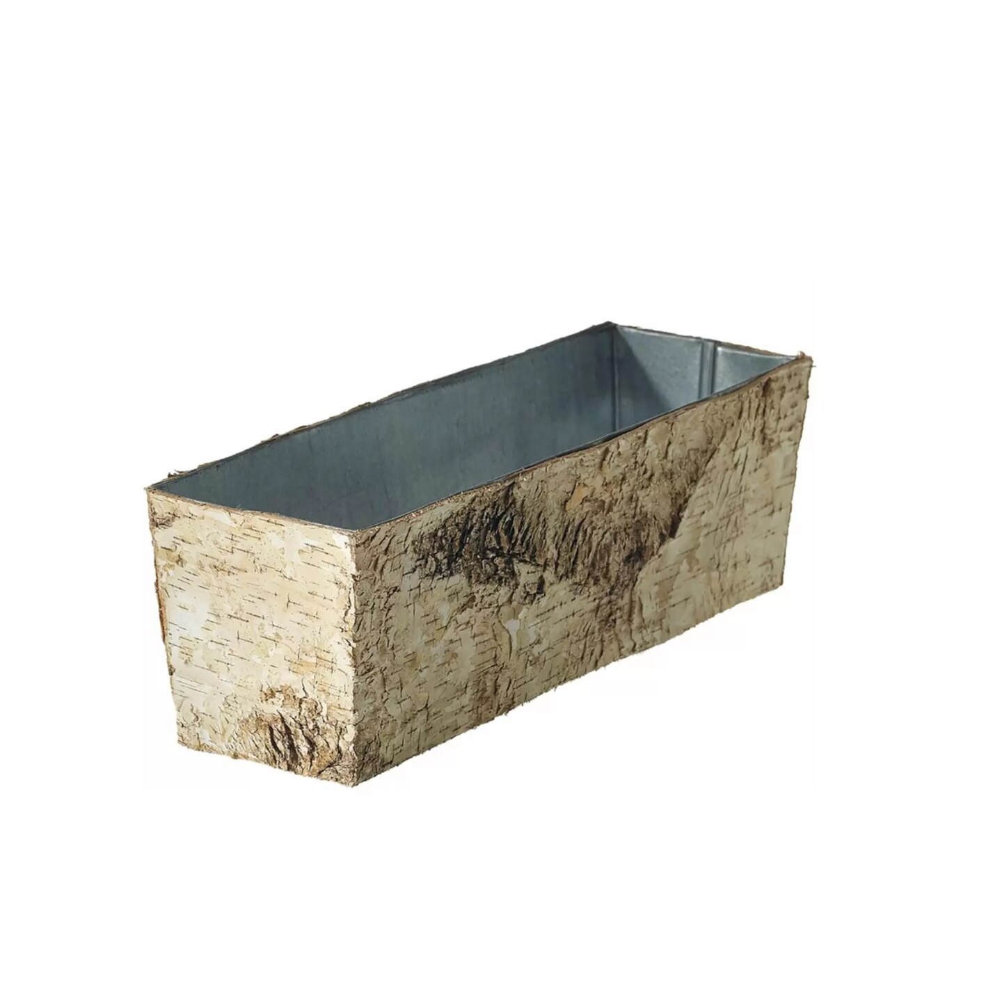 Rustic Birch Bark Rectangular Planter 12" | Metal Zinc Lined Container for Floral Designs-61891-00