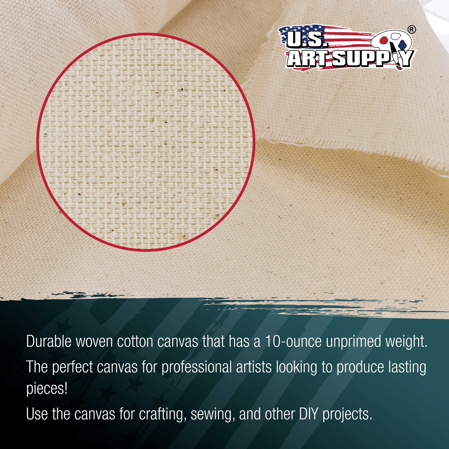 U.S. Art Supply 10-Ounce Unprimed Canvas Roll, 63&#x22; Wide x 18&#x27; Long (6 Yards) - 100% Cotton, Woven, Acid-Free - Unstretched Canvas Rolls for Painting, Murals, &#x26; DIY Crafts