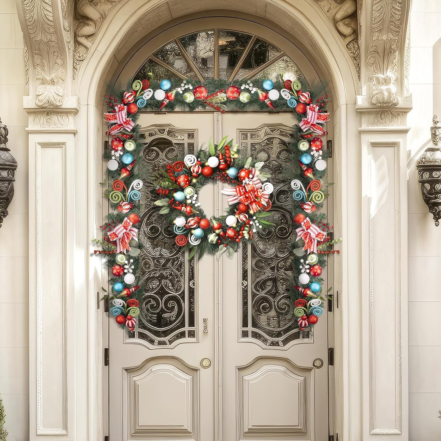 Large Lighted Outdoor Christmas Wreath (&#x9;Mulit-colored) 4&#x22;D x 24&#x22;W x 24&#x22;H