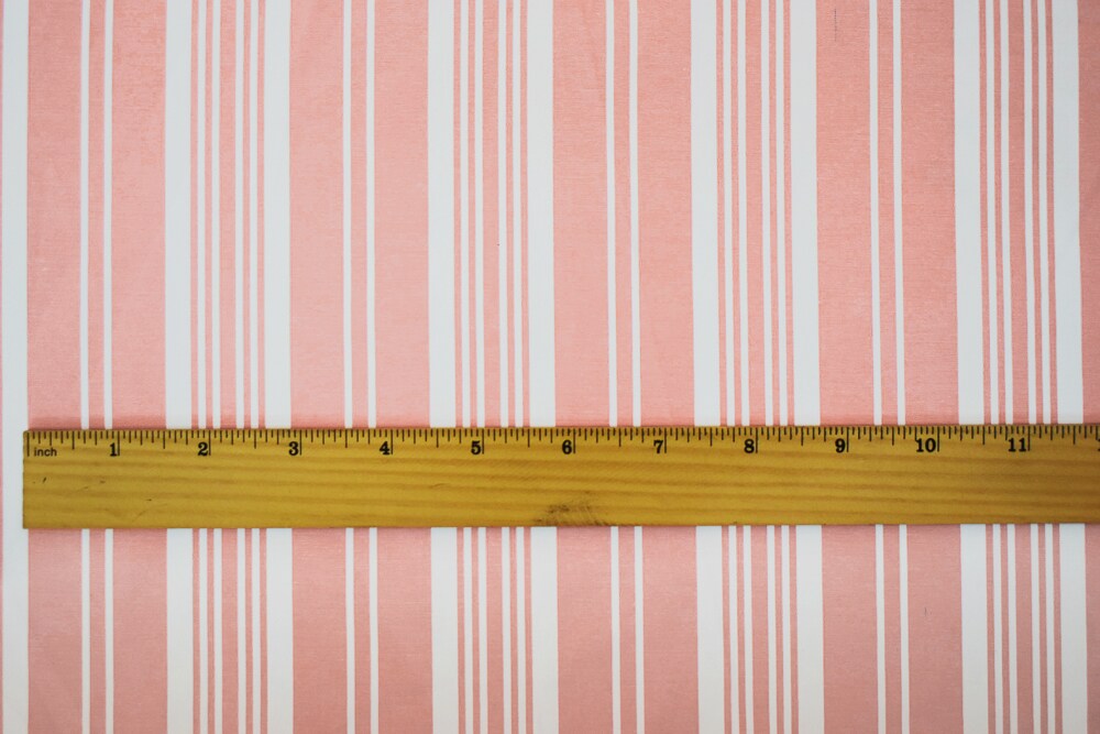 Peach Orange-White Polyester Cotton Striped Shirting Woven Fabric By the Yard