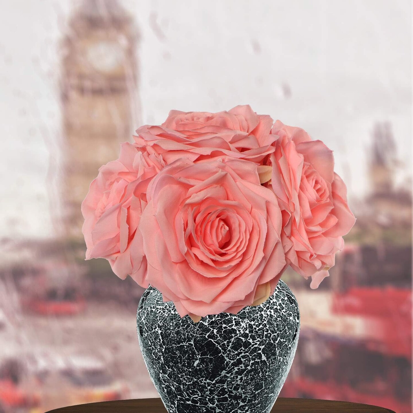 6-Pack 20&#x22; Pink Artificial Rose Stems &#x2013; Realistic Open Blooms &#x26; Lifelike Green Foliage