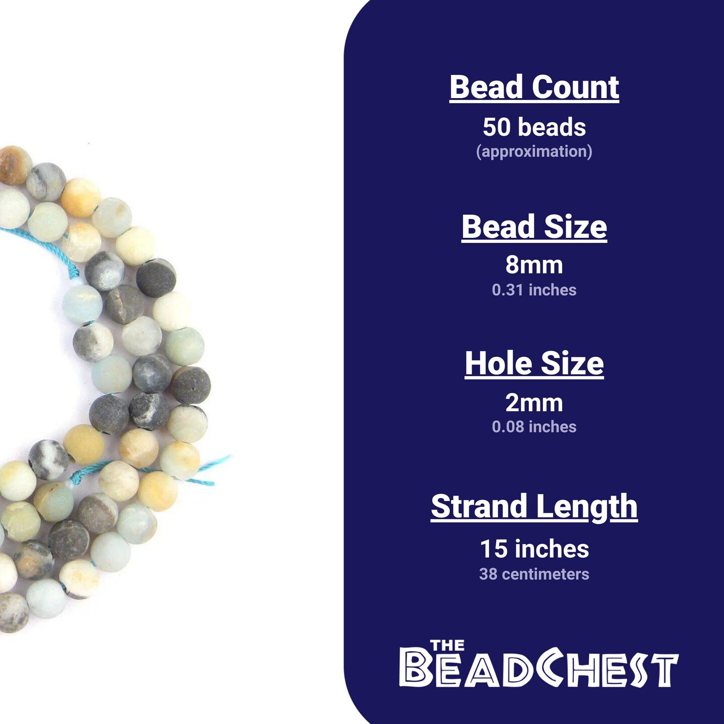 The Bead Chest Spherical Amazonite Stone Beads 8mm Large Hole Multicolor Round Gemstone 15 Inch Strand