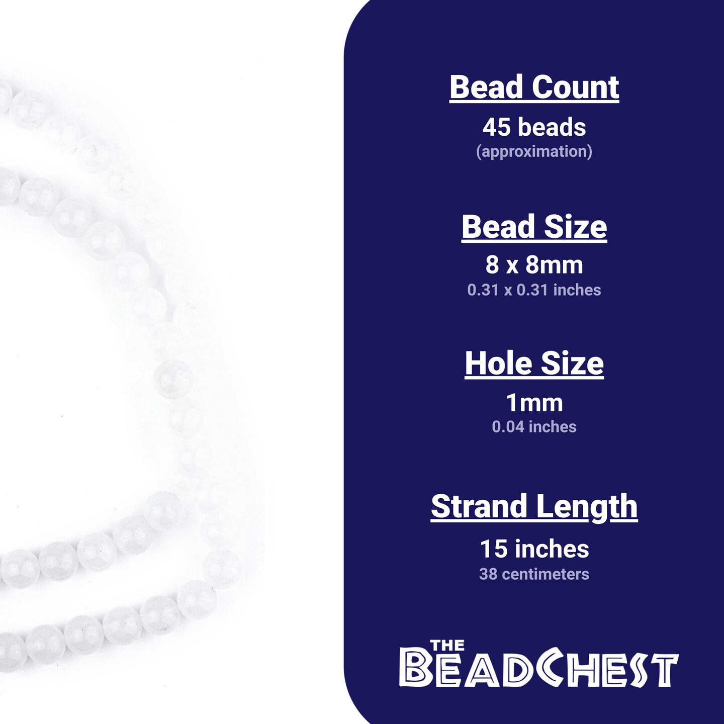 The Bead Chest Round White Jade Beads (8mm): Organic Gemstone Round Spherical Energy Stone Healing Power Crystal for Jewelry Bracelet Mala Necklace Making