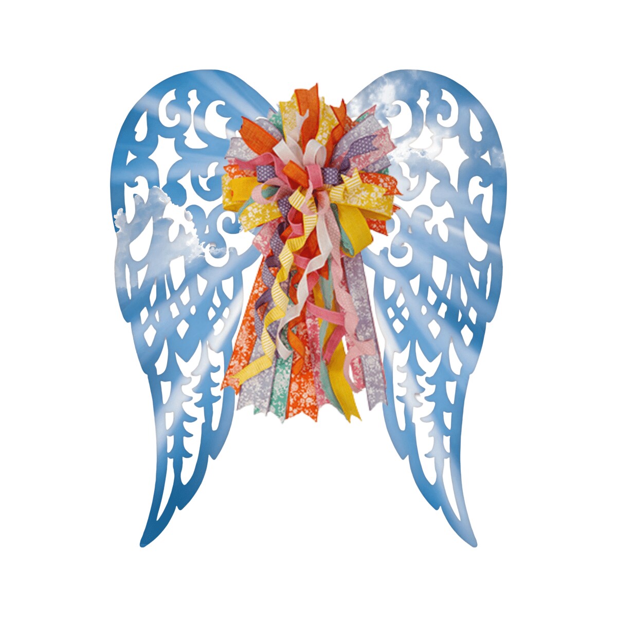 24&#x22; Metal Filigree Angel Wings: Sky Blue/White