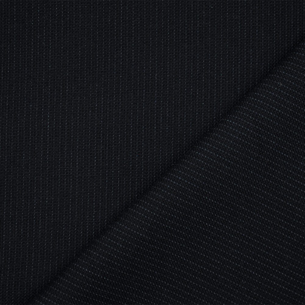 Black-Gunmetal Blue Wool-Poly Striped Suiting Woven Fabric By the Yard