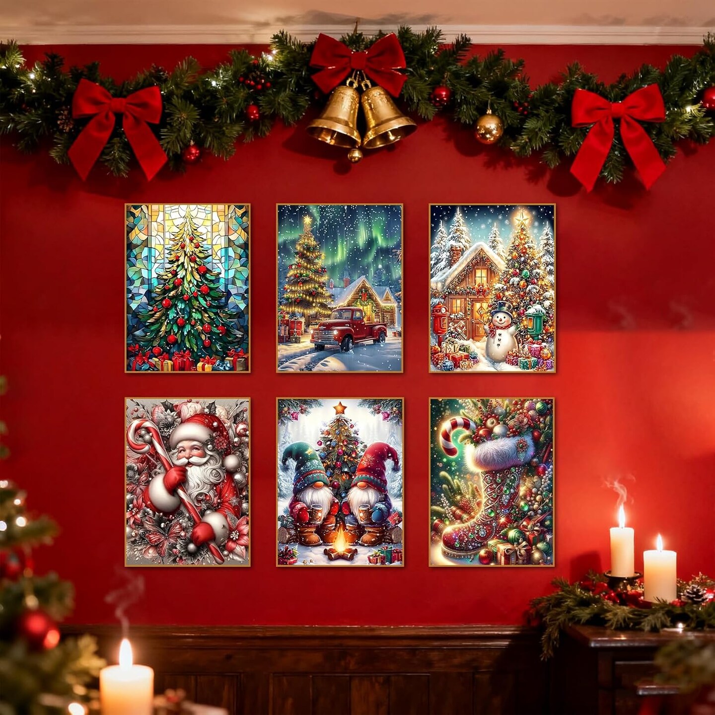 6 Pack Christmas Diamond Painting Kits for Adults- Christmas Diamond Art Kits for Adults, Christmas Tree Snowman Boots Santa Claus Truck Gnome Diamond Painting for Home Wall Decor 12x16 Inch