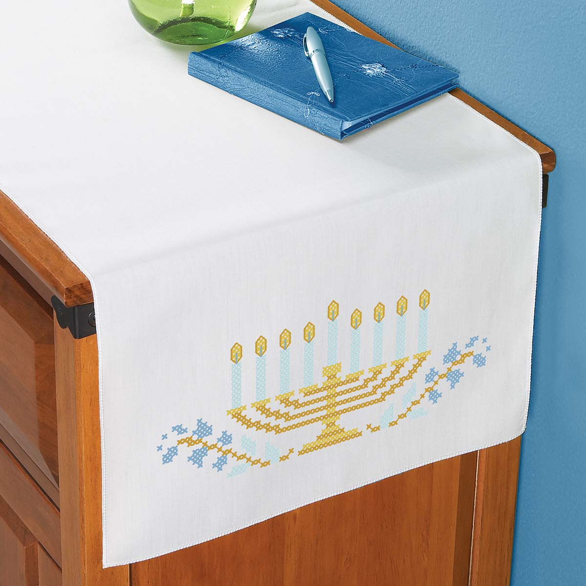 Herrschners Hanukkah Light Dresser Scarf Stamped Cross-Stitch