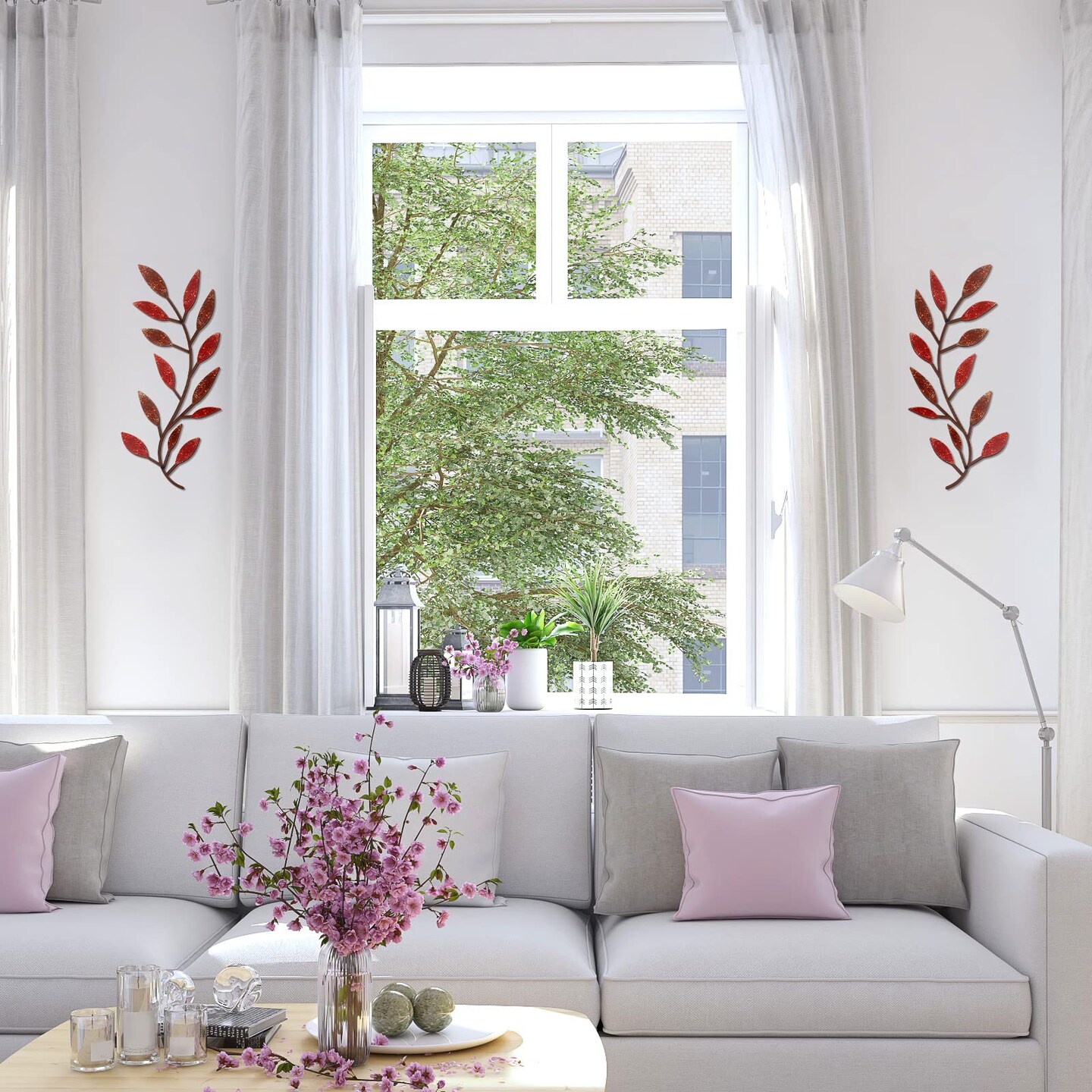 2 Pieces Metal Tree Leaf Wall Decor Vine Olive Branch Leaf Wall Art Living Room, Hallway Wall Decor Outdoor Decoration(Autumn Color)