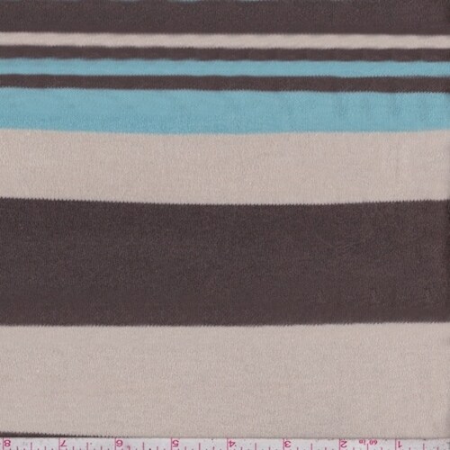 Mocha/Beige/Turquoise Stripe Interlock Knit Fabric By the Yard