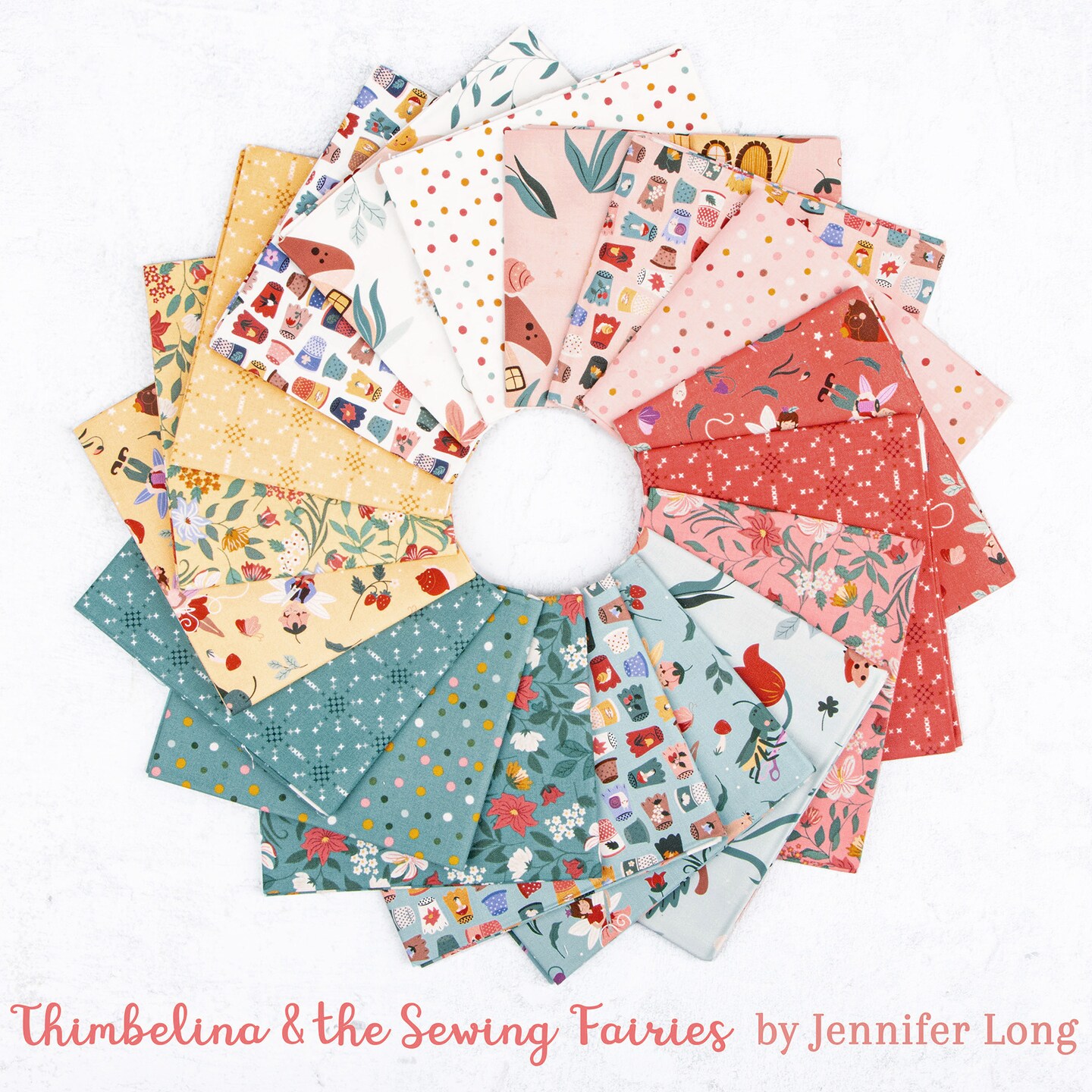 Thimbelina & the Sewing Fairies 5" Square Pack (Charm Pack / 5" Stacker) by Jennifer Long for Riley Blake (5-16860-42)