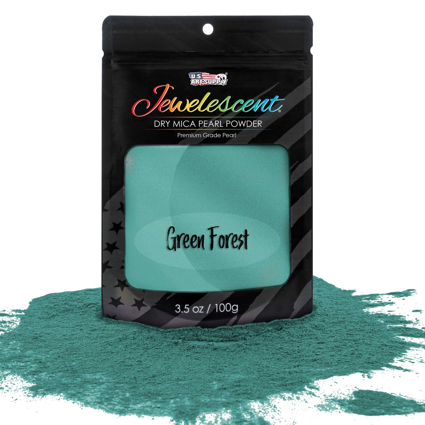 Jewelescent Mica Pearl Pigment Powder, Green Forest 3.5 oz (100g) Pouch - Cosmetic Grade, Epoxy Resin Color Pigment, Mica Powder for Resin, Soap, Slime, Candle Dye, Art, Crafts