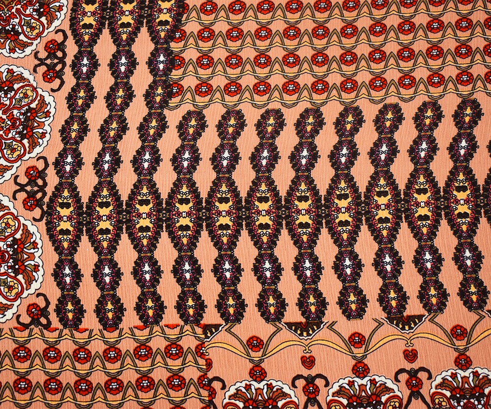 Peach-Red-Multi Moroccan Floral Printed Poly Crepe Georgette Woven Fabric By the Yard