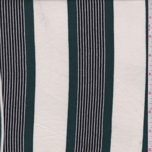 Ivory/Forest/Black Stripe Rayon Jersey Knit Fabric By the Yard