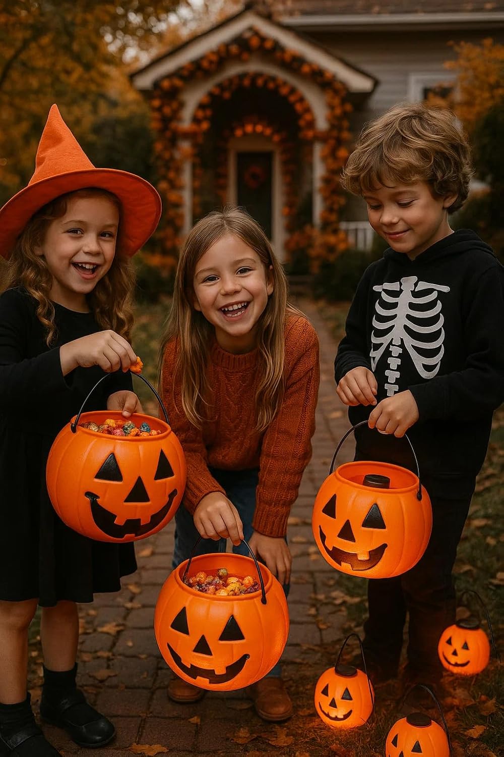 Halloween Pumpkin Jack O' Lantern Candy Bucket (Orange) - 8"L x 8"W x 7"H