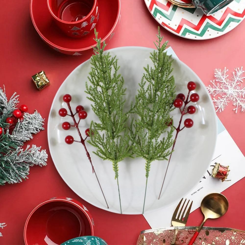 Christmas Greenery Stems Pine Stems (Green/Red) 0.1"D x 0.1"W x 0.1"H