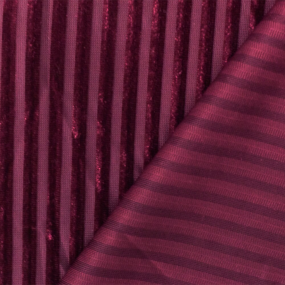 Red Stripe Burnout Stretch Poly Spandex Velvet Knit Fabric By the Yard