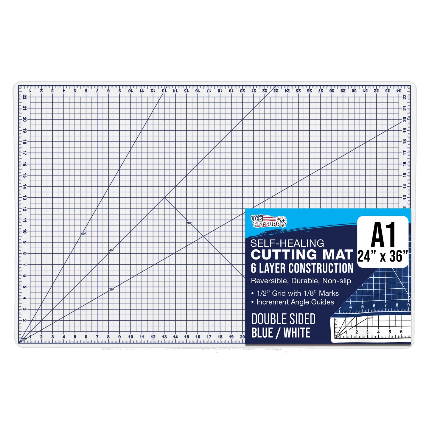 24&#x22; x 36&#x22; Self-Healing Cutting Mat 5-Ply - Double-Sided White/Blue Craft Mat, Non-Slip Cutting Mats for Crafts, Sewing, Quilting, Scrapbooking