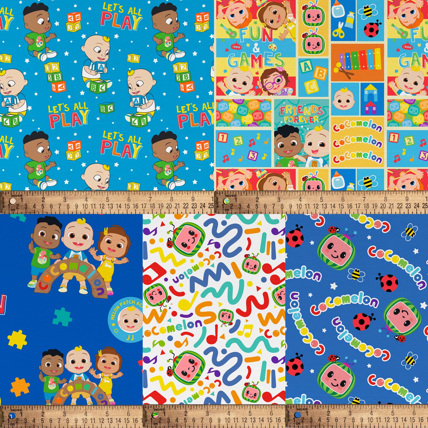 DAVID TEXTILES COCOMELON BLUES 5-CUT 1.25 YD COTTON FAT QUARTER BUNDLE