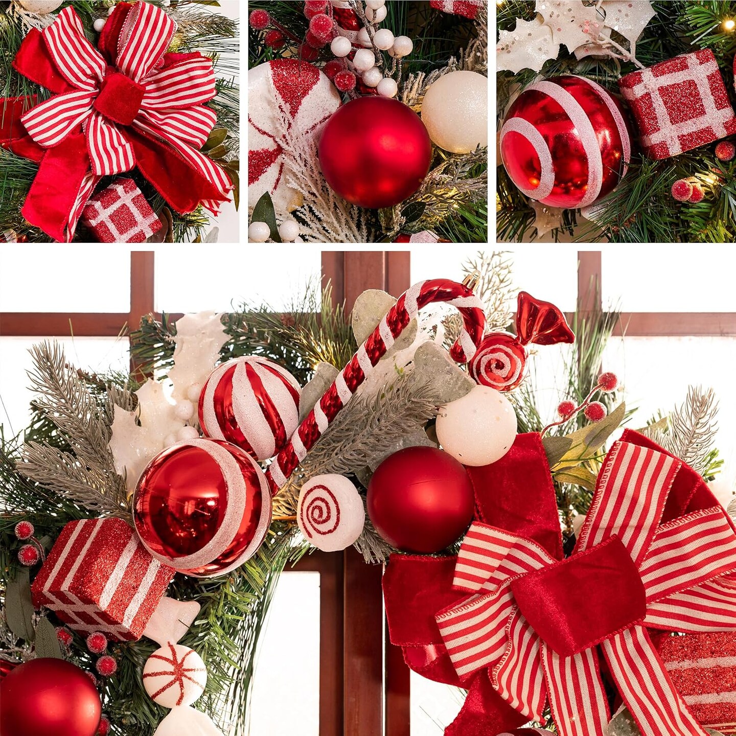 Large Lighted Outdoor Christmas Wreath (&#x9;Red/White) 4&#x22;D x 30&#x22;W x 30&#x22;H