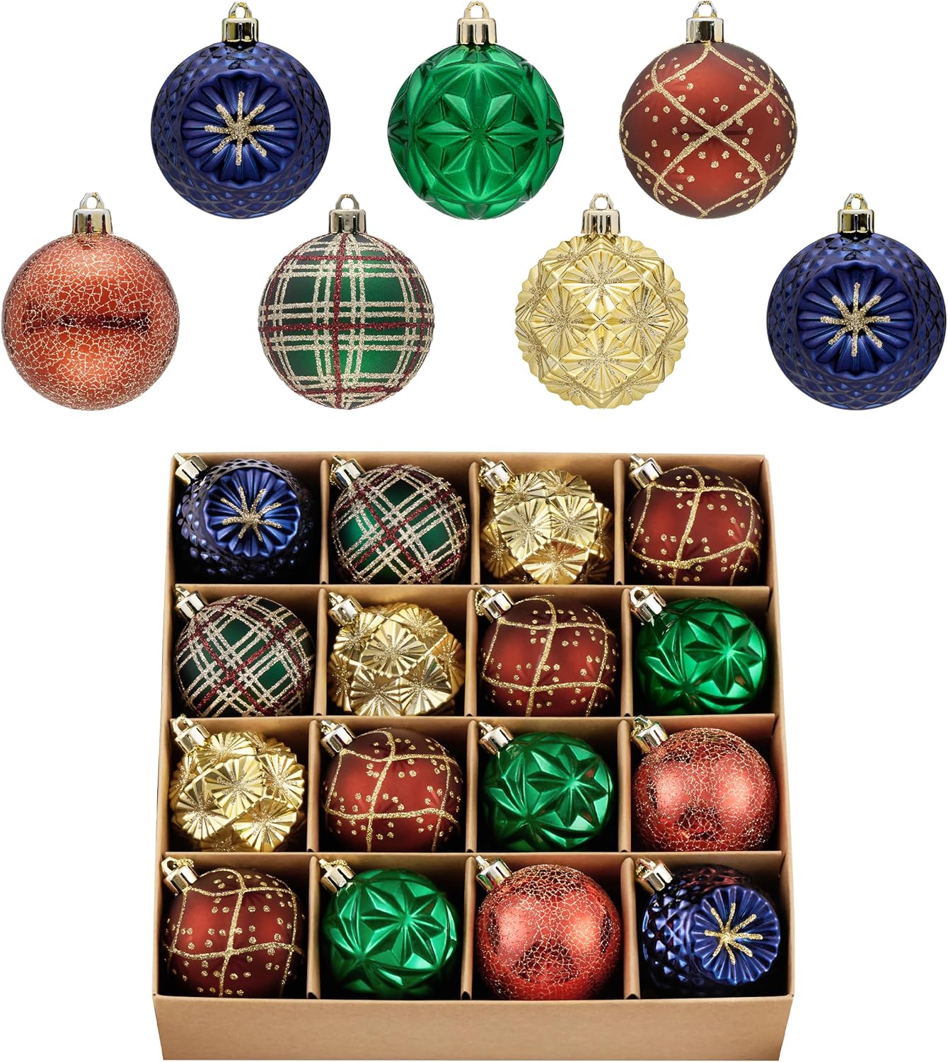 Ornaments for Christmas Trees 16ct 2.36 Inches (Red Green and Gold)