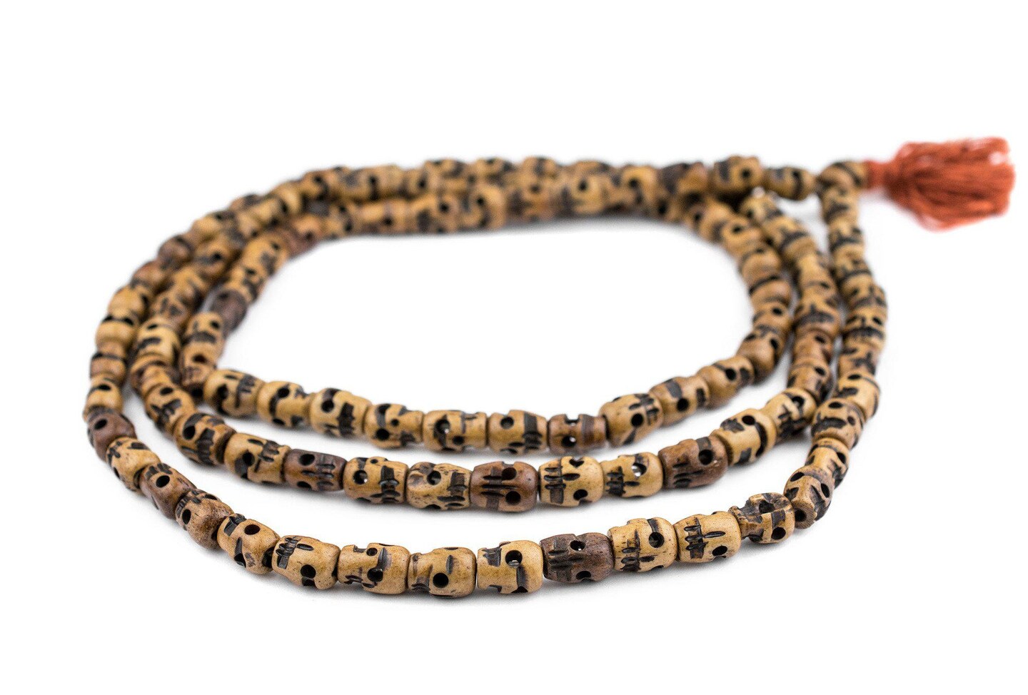 The Bead Chest Brown Carved Bone Skull Mala Beads 12x8mmLong Strand Nepal Large Hole 50 Inch Strand