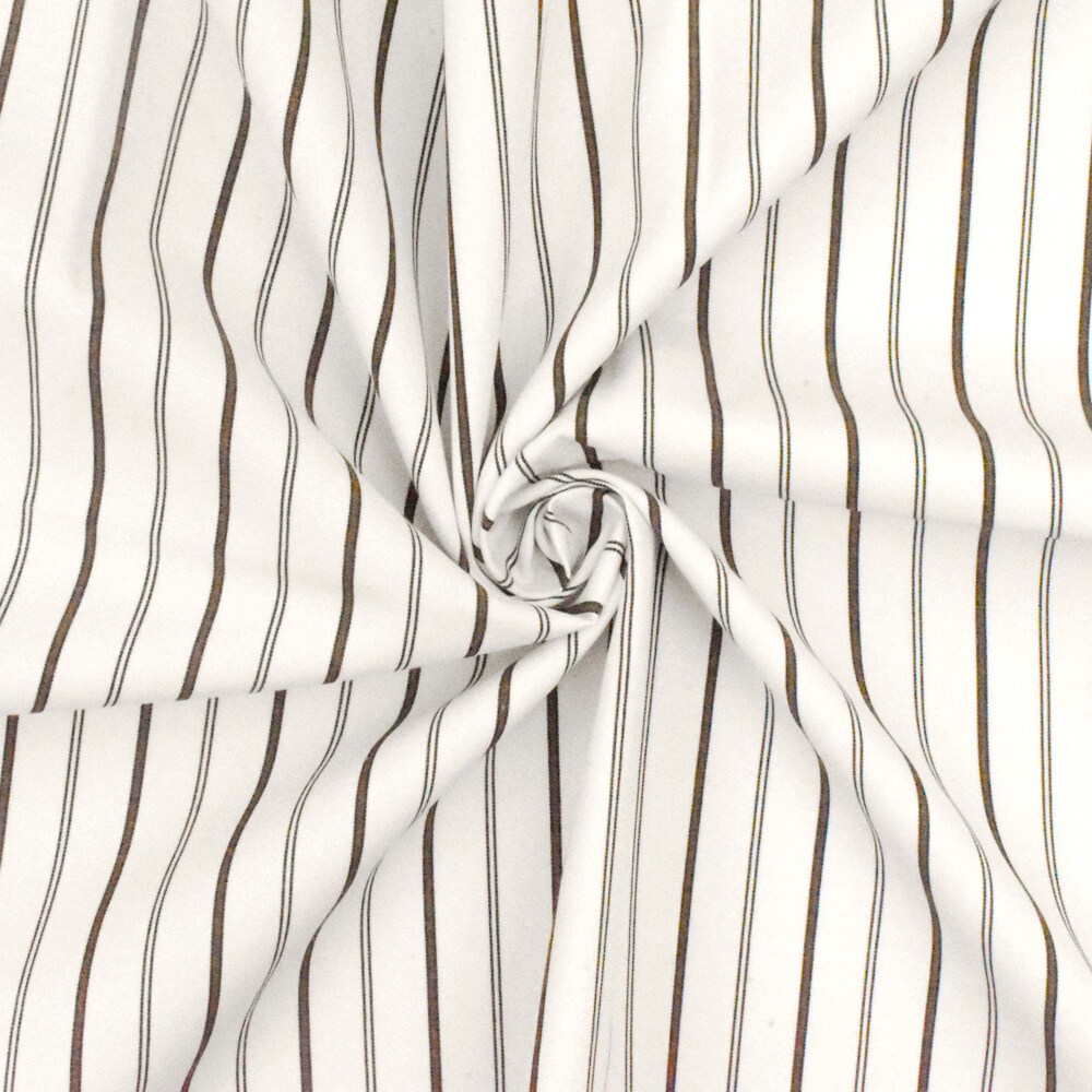 Pure White-Black-Brown Stripe Polyester Shirting Woven Fabric By the Yard