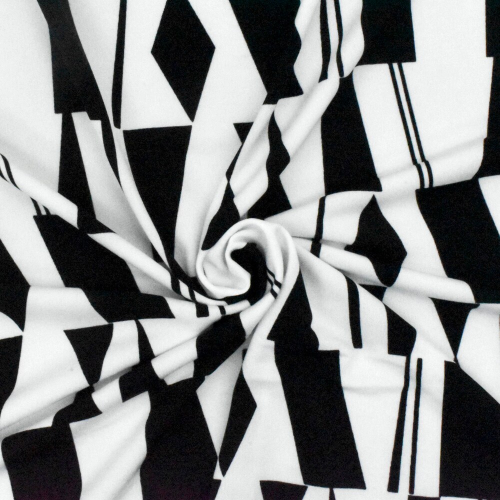 Classic Black-White Geometry Printed Stretch Polyester ITY Knit Fabric By the Yard