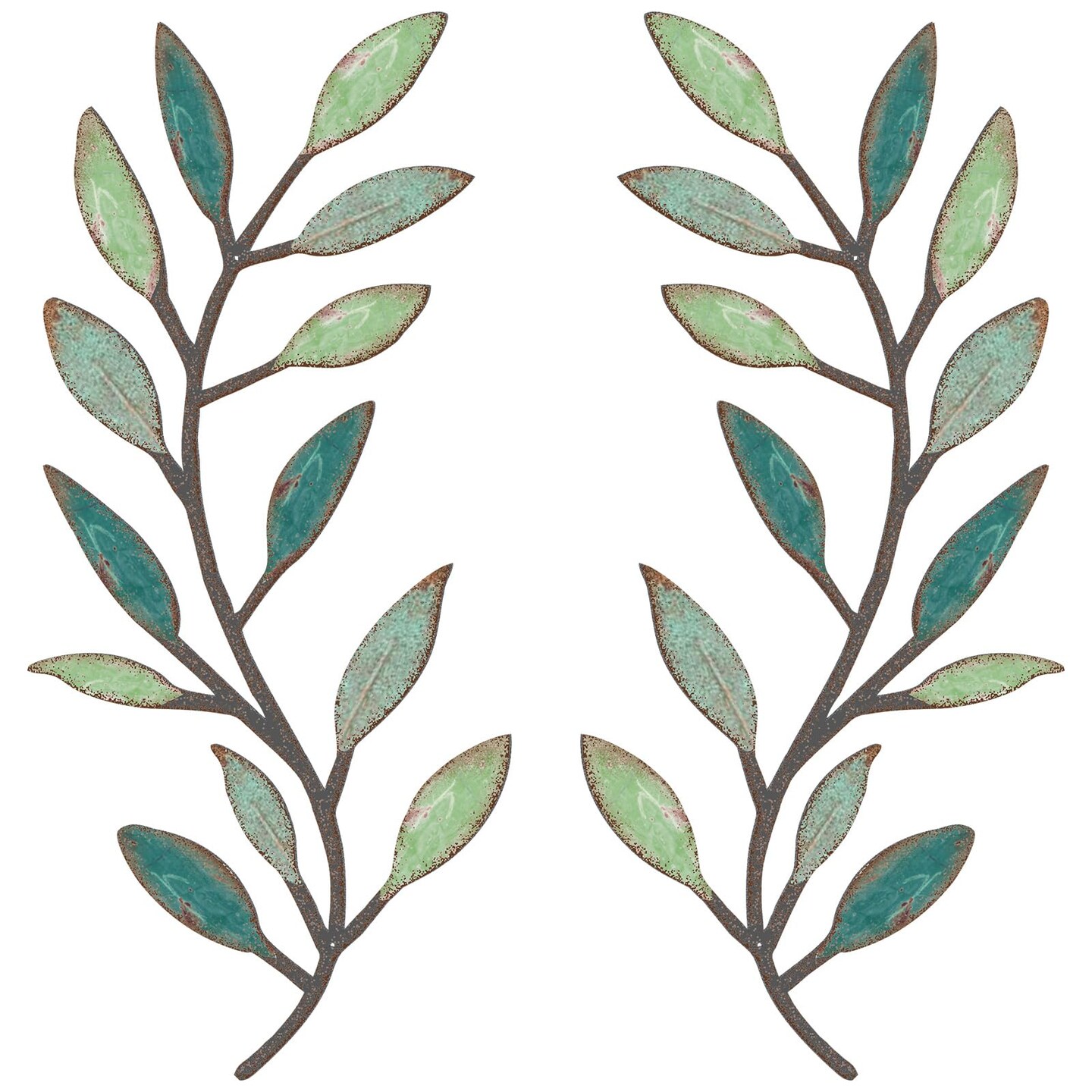 2 Pieces Metal Tree Leaf Wall Decor Vine Olive Branch Leaf Wall Art Living Room, Hallway Wall Decor Outdoor Decoration(Gradient Green)